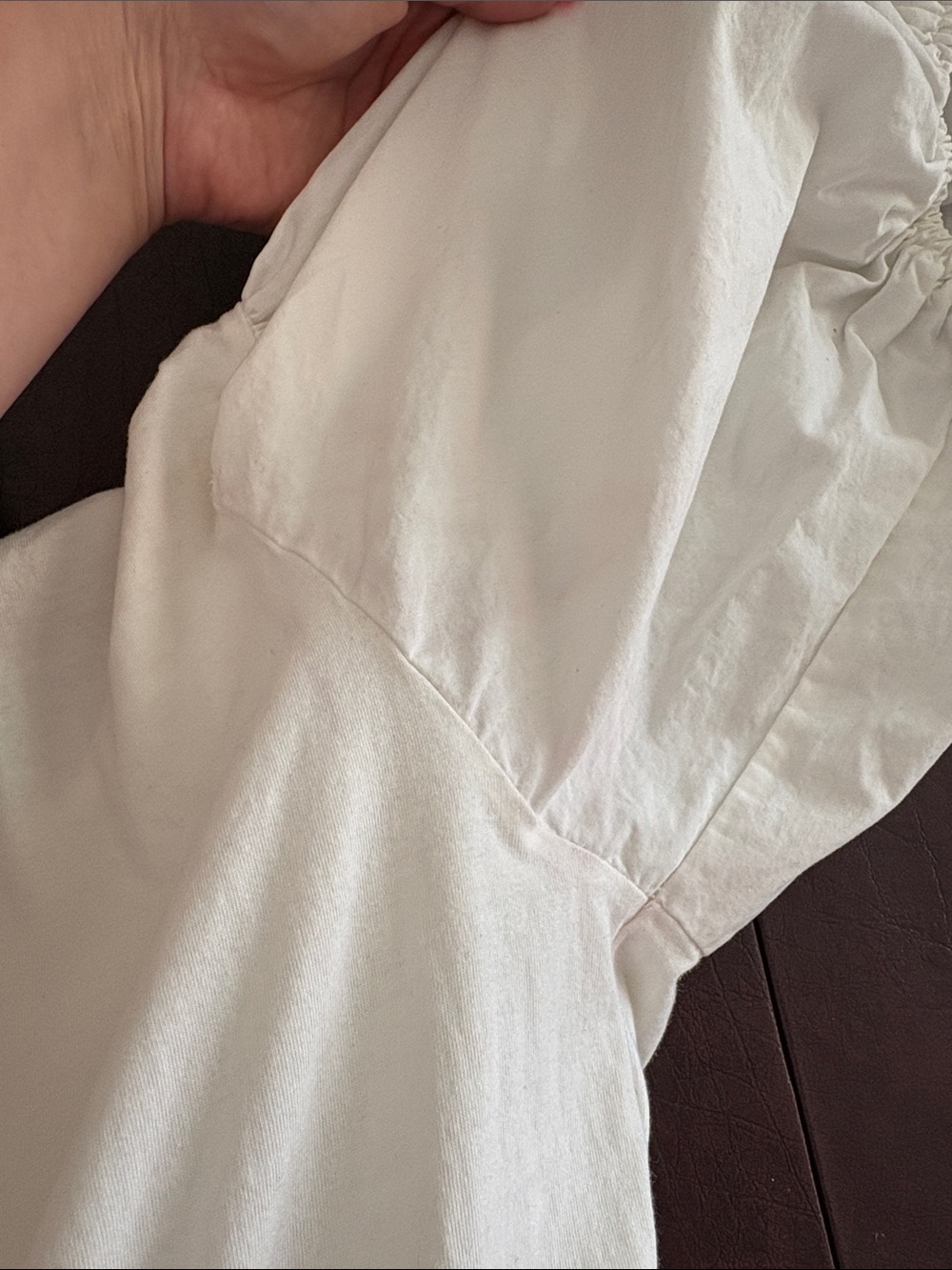 White Puff-Sleeve Midi Dress with Beige Knit Bodice - Picture 12 of 16